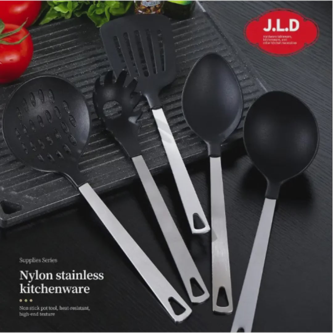 5-Piece Nylon Kitchen Utensil Set with Stainless Steel Handles
